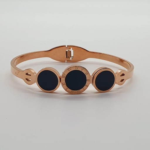 Rose Gold Alloy Bangle With Black Stones 