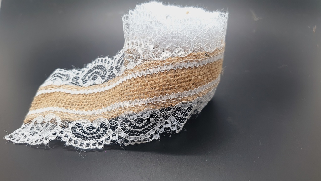 Jute Ribbon With White Lace