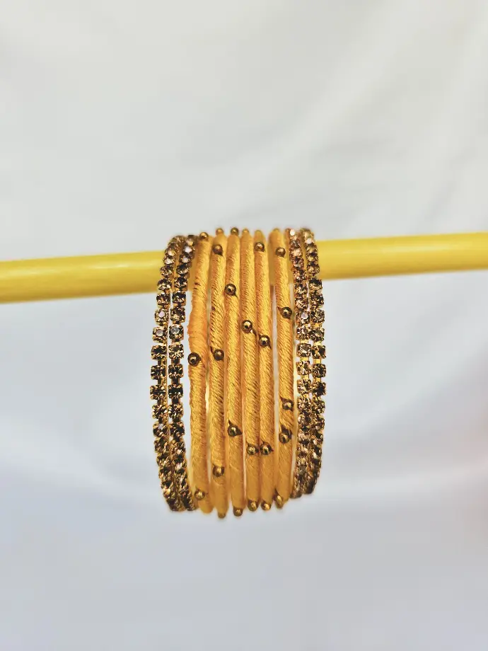 Thread Bangle Set With Golden Stone 