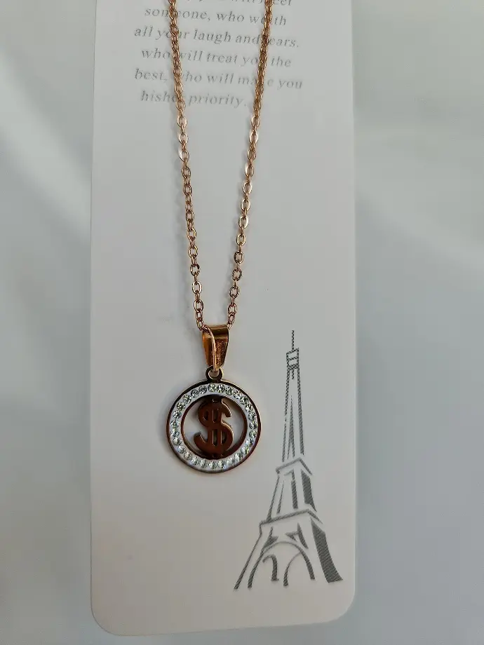 Simple Rose Gold Chain With  Round White Stone Lockets