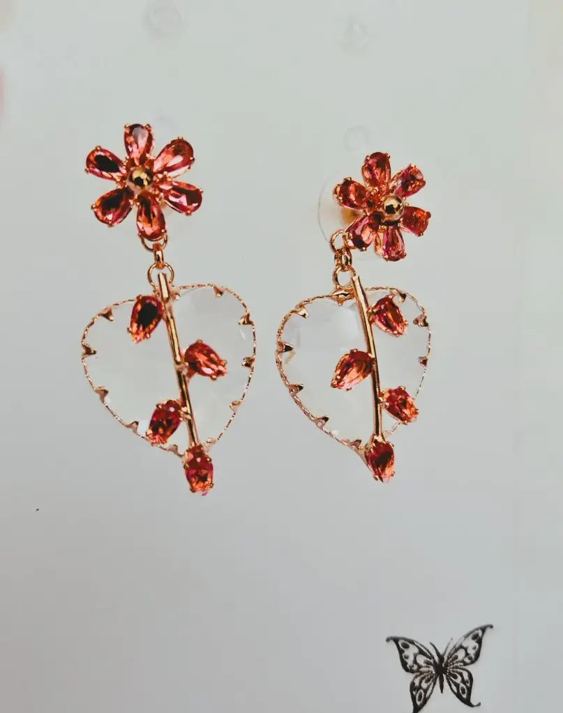 Premium Rose Gold Earring With Colored Heart Stones 
