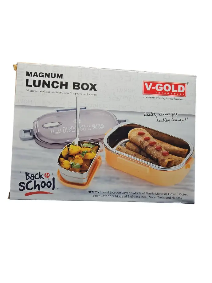 Magunm Premium Square Lunch Box With Transparent Clip Lid and Spoon 22x6.5cm