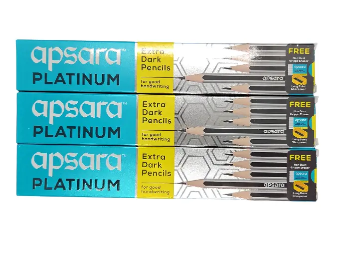 Apsara Platinum 10s Extra Dark Pencil w/out Rubber Tip + Sharpener and Eraser
