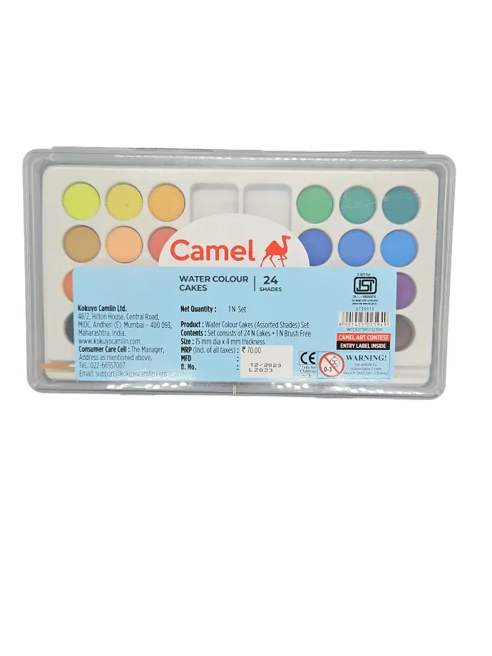 24 Shades Water Color Box With Brush 15x4mm Each Color Cake