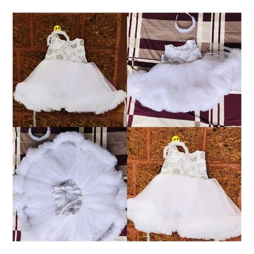Customized White Birthday Frock With Hairban
