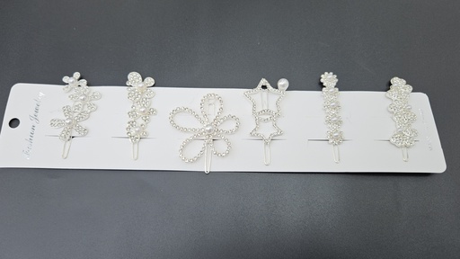 [IX002644] Premium Bridal Siver Hair Pins With White Beads 