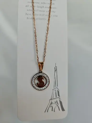 [IX2400412] Simple Rose Gold Chain With  Round White Stone Lockets