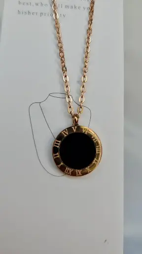 [IX2400452] Simple Rose Gold Chain With Black Stone Locket