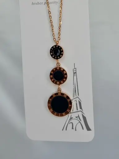 [IX2400453] Simple Rose Gold Chain With Three Layer Stone Locket