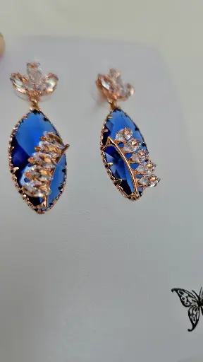 [IX2400572] Premium Rose Gold Earring With Colored Oval Stones