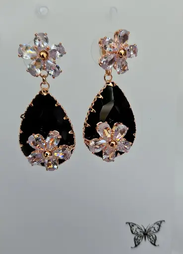 [IX2400532] Premium Rose Gold Earring With Colored Hanging Stones 