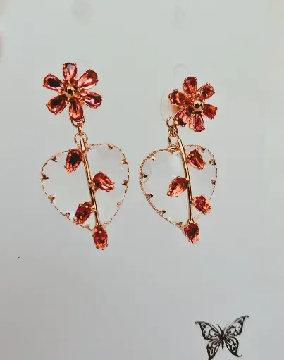 [IX2400547] Premium Rose Gold Earring With Colored Heart Stones 
