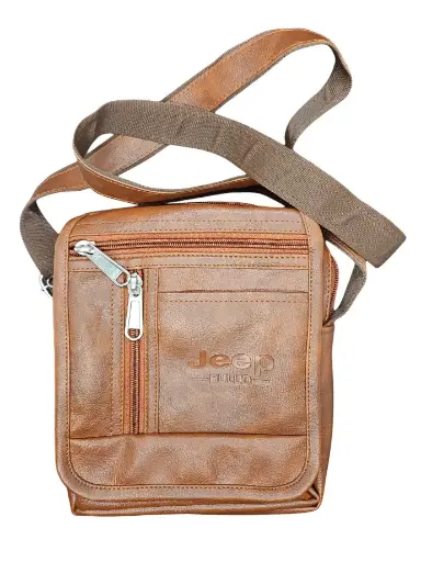 [IX2401741] Premium Jeep Brown Leather Vintage Shoulder Bag Small 22x19x7 cm