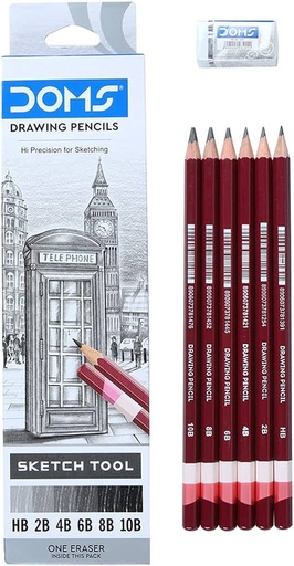 [IX2401986] Doms Assorted Drawing 6 Grade Pencils Set With Non Dust Eraser 