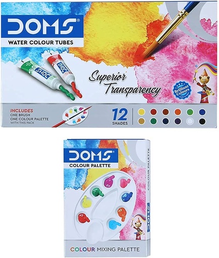 [IX2402178] Doms Water Color Tubes With Brush & Color Palette 12 Shades