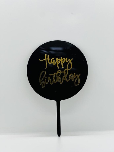 [IX000076] Birthday Cake Topper Acrylic Black Gold Circle