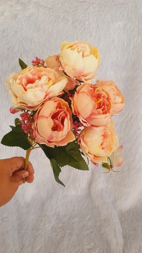 [IX000655] Artificial Realistic 7 Pcs Off White- Pink Roses Floral Bouquet For Decorations, Gifts & Crafts 