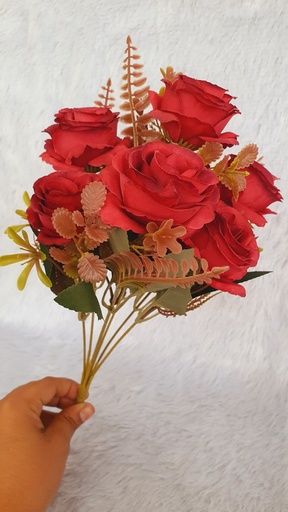 [IX000653] Artificial Realistic 7 Pcs Dusty Red Open Roses Floral Bouquet For Decorations, Gifts & Crafts 