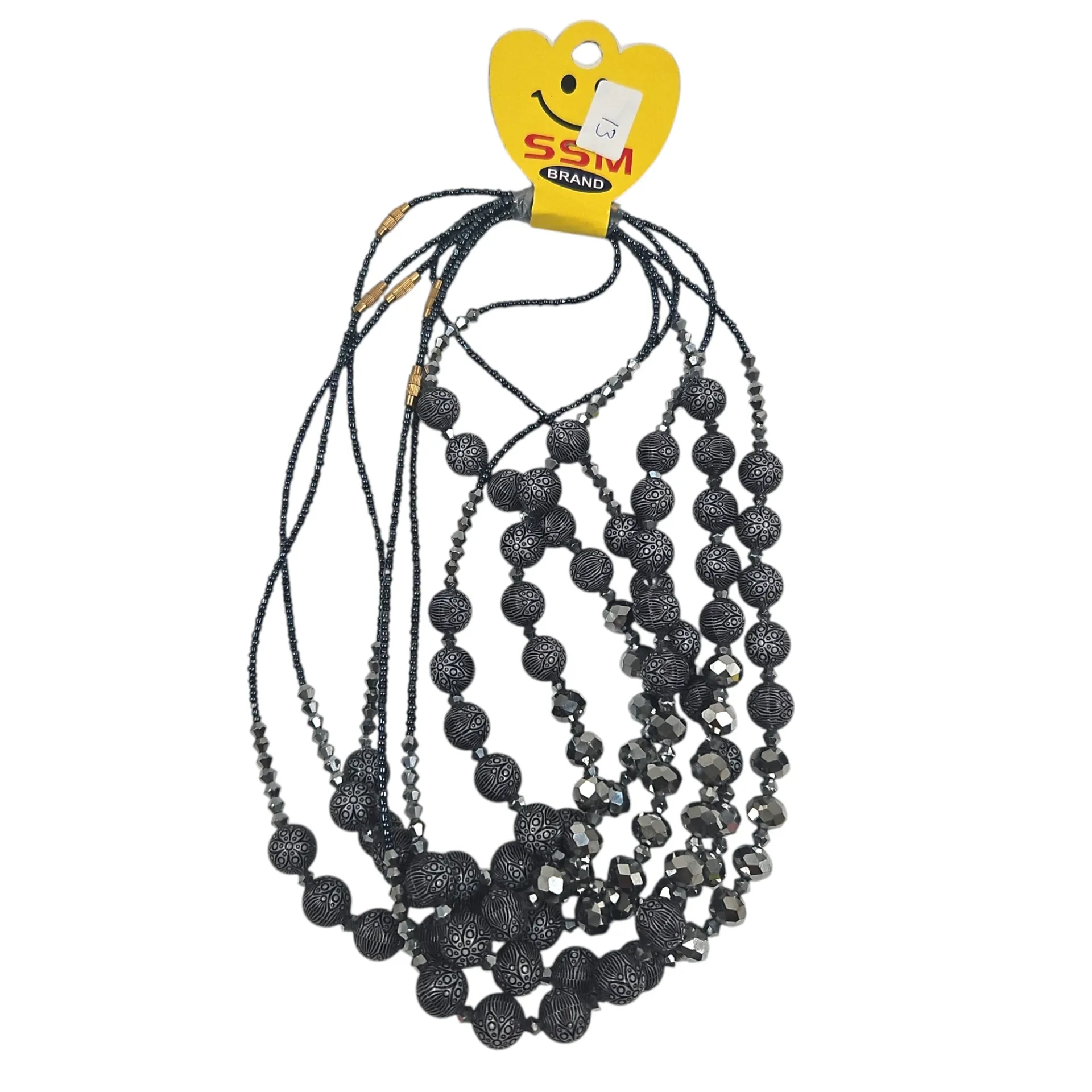 [IX2600501] Oxidized Black Silver Ball Muthu Mala