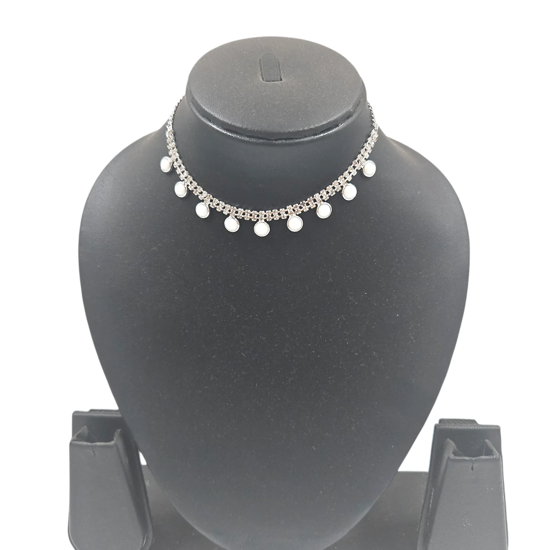 High Neck Stone Silver Necklace With White Stone