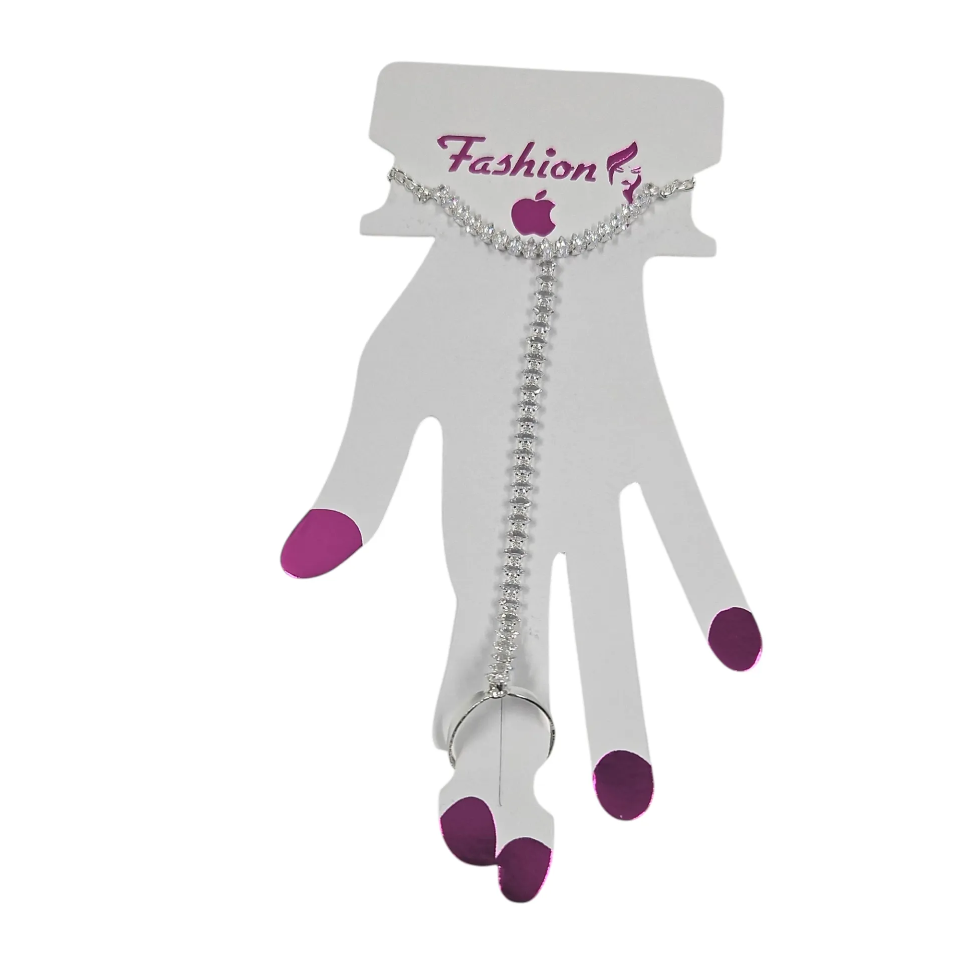 [IX2600508] Oval Shaped Silver Stone Bracelet With Attached Ring