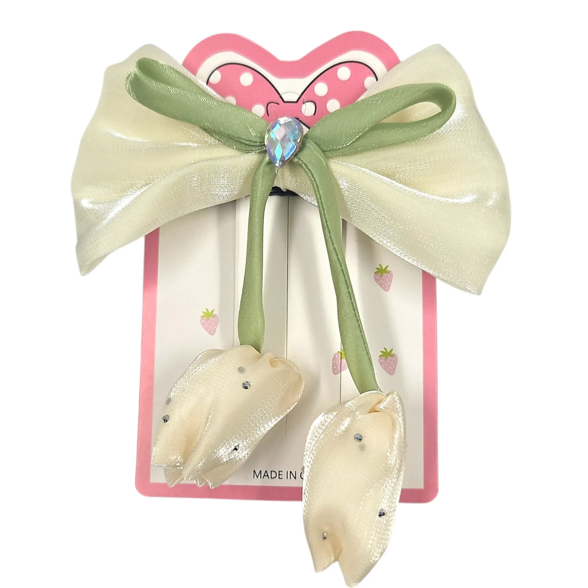 Hair Tik Tik With Satin Bow Hanging Tulip Flowers
