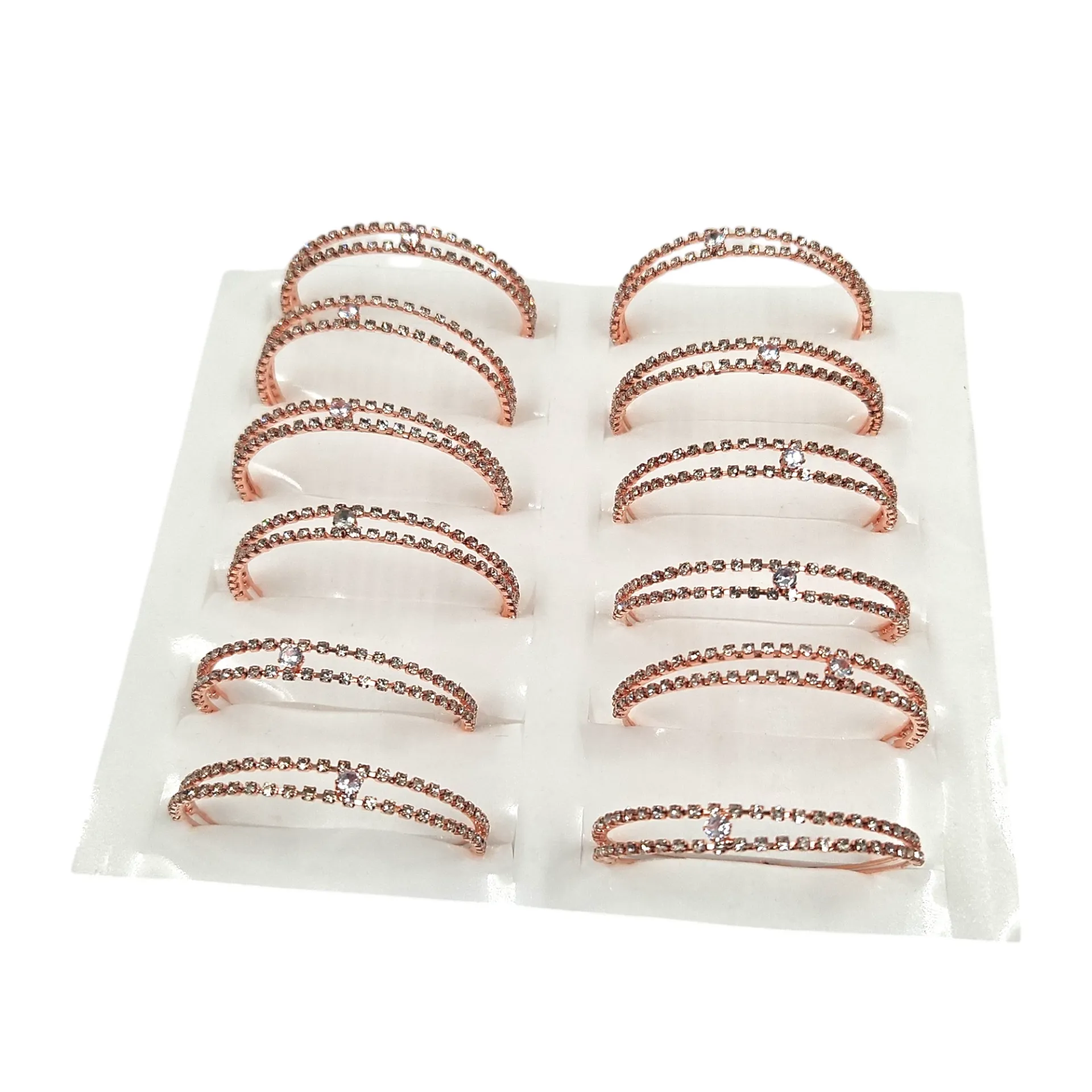 [IX2600513] Double Layer Rose Gold Stone Bangles With Unattached End