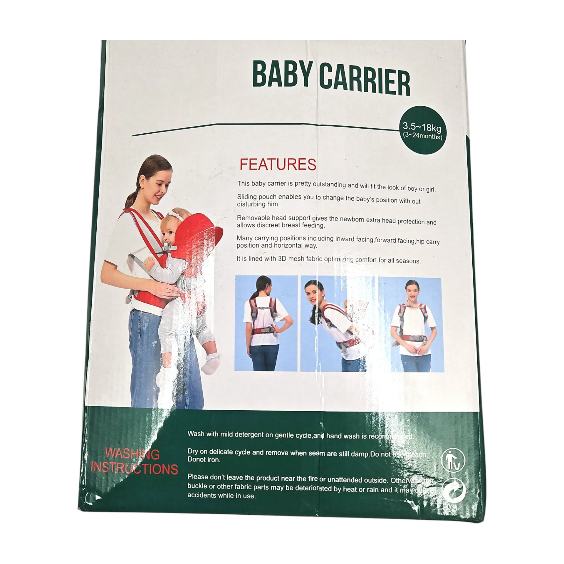 [IX2600536] Kangaroo Baby Carrier Bag 0 to 2 Year Babies With Safety Belt & Adjustable Hands (Red)