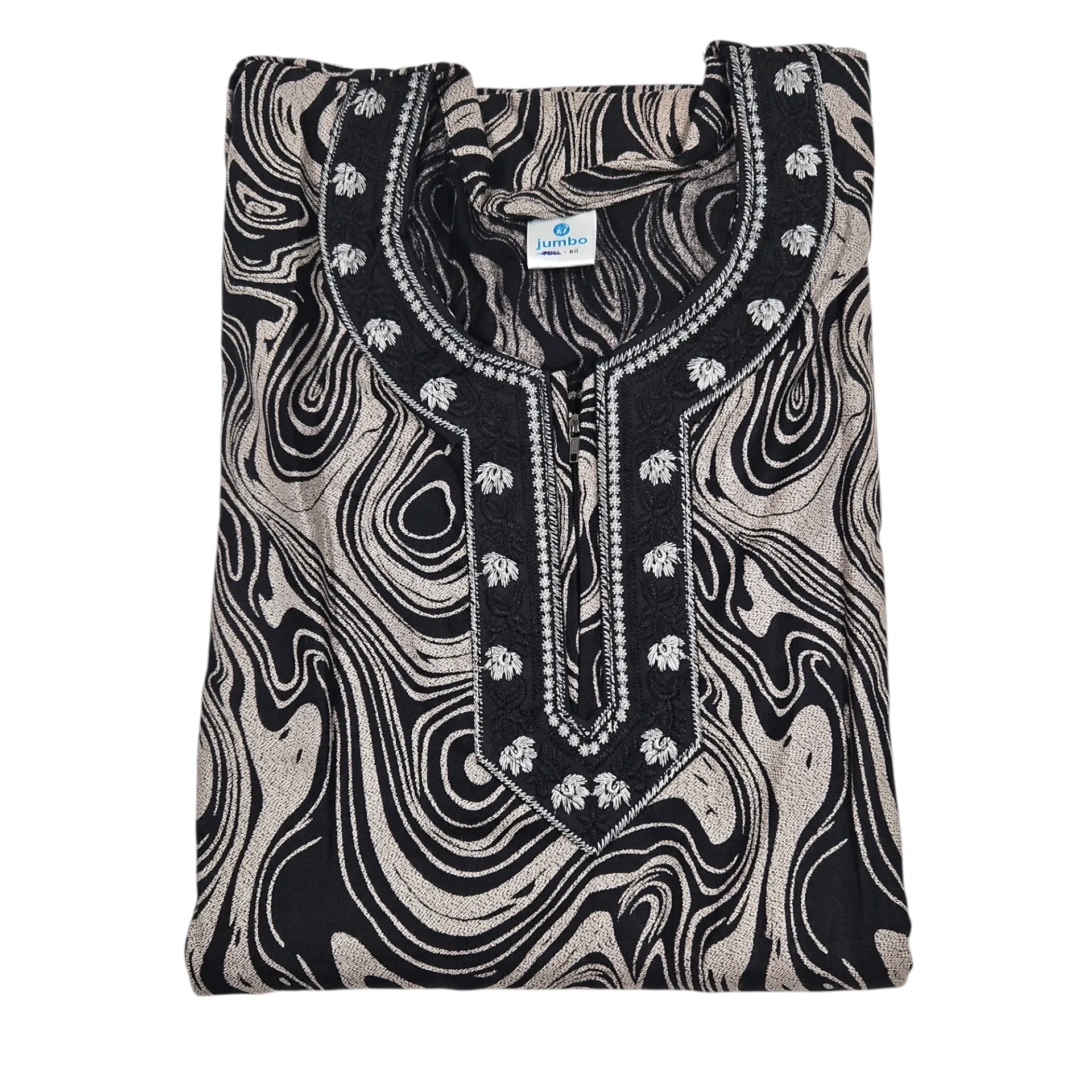 N-I90 FJ Jumbo Alphine Marble Pattern Embroidery Neck Maxi 60