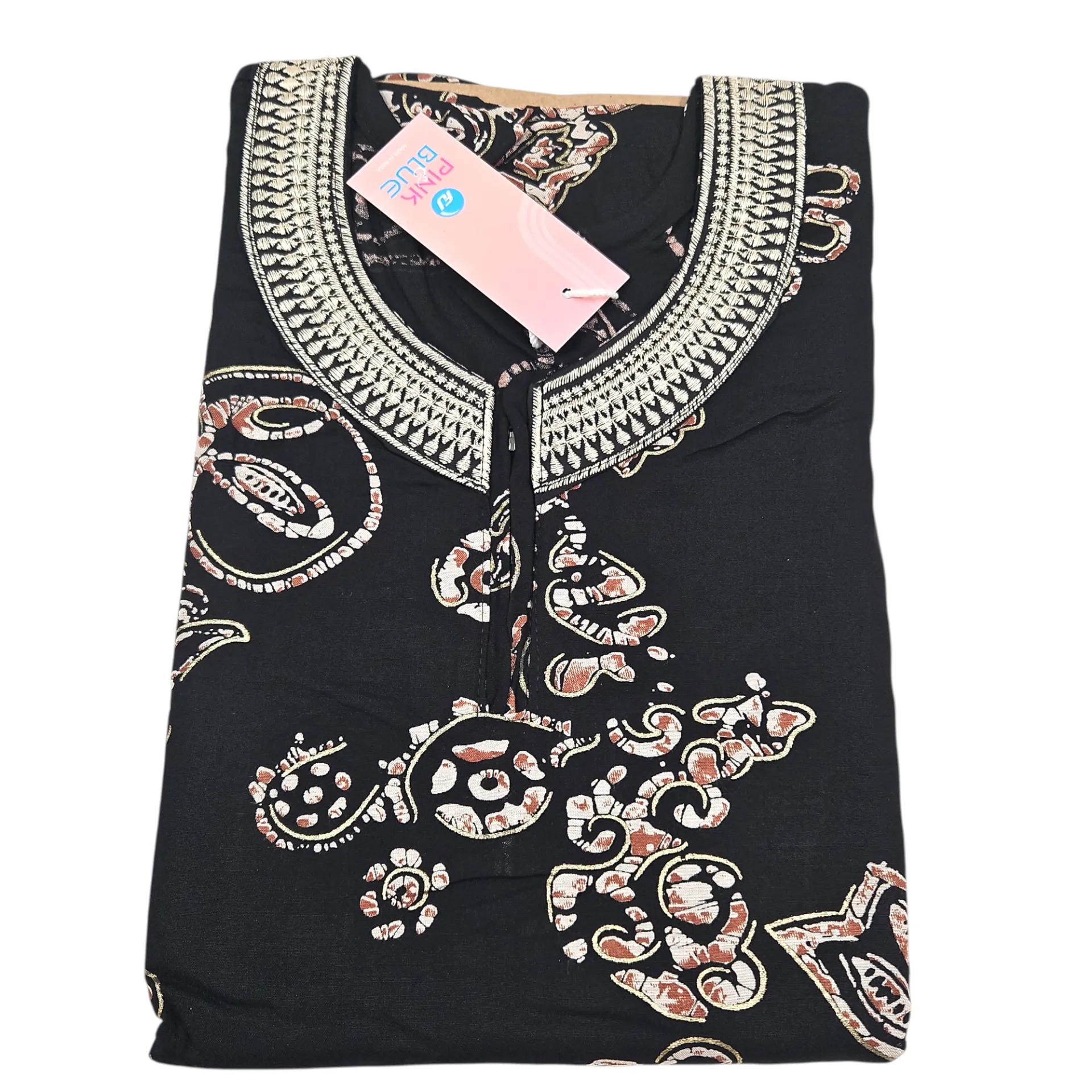 [IX2600545] N-I 80 FJ Pink & Blue Rayon Muslin Paisley Pattern Maxi 56