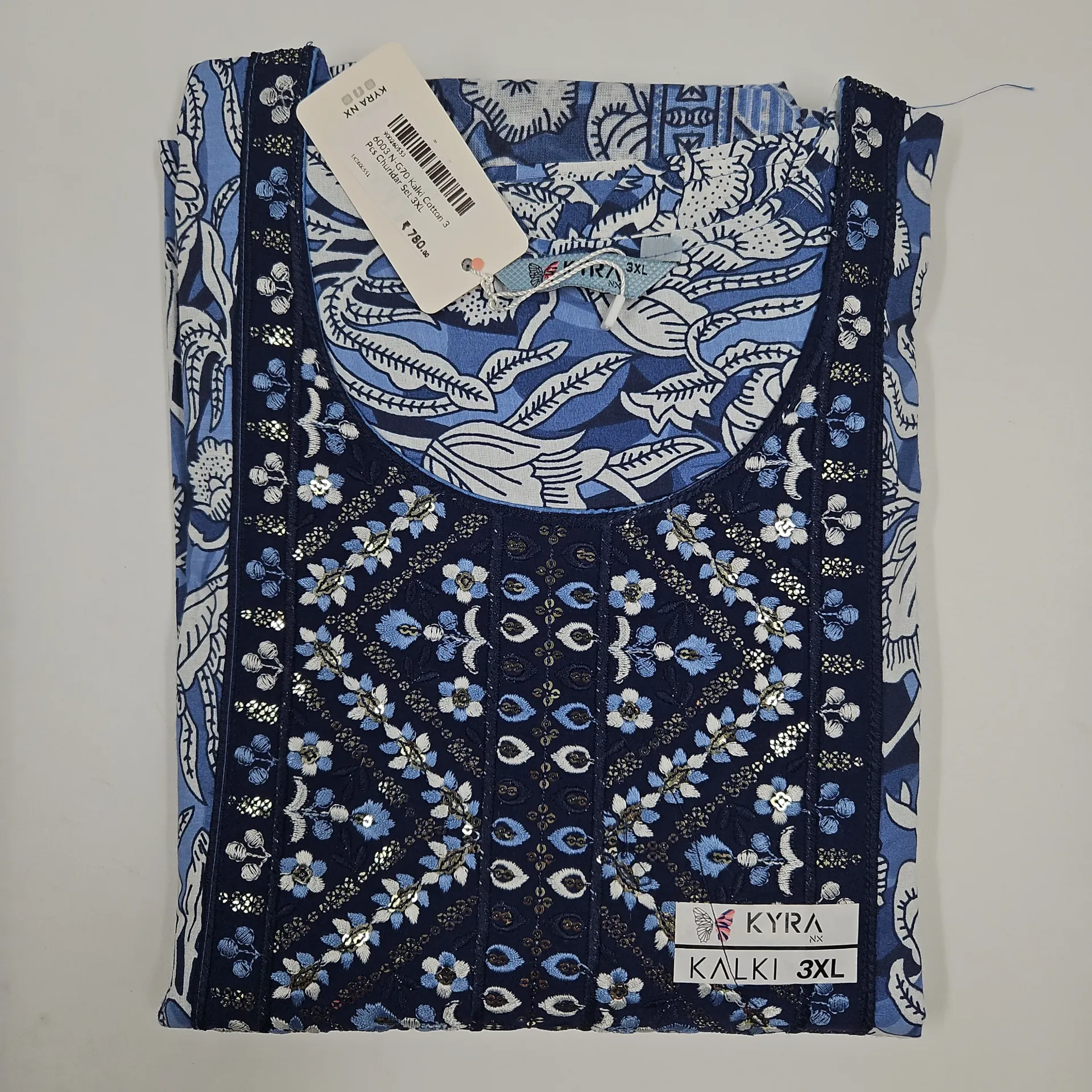 [IX2600551] 6003 N-G70 Kalki Cotton 3 Pcs Churidar Set 3XL