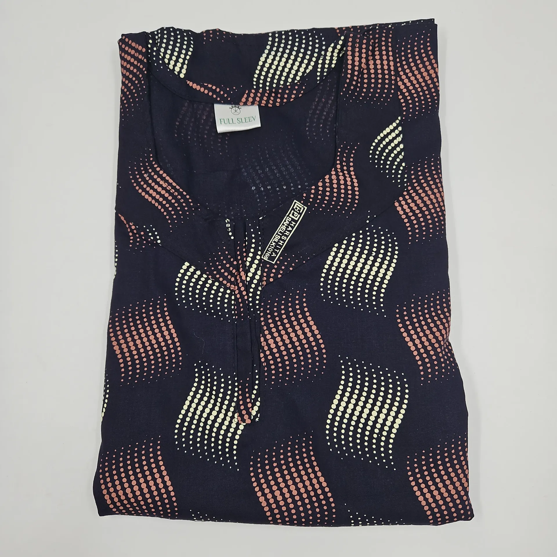 N-108 Dots Printed Full Sleeve Cotton Maxi