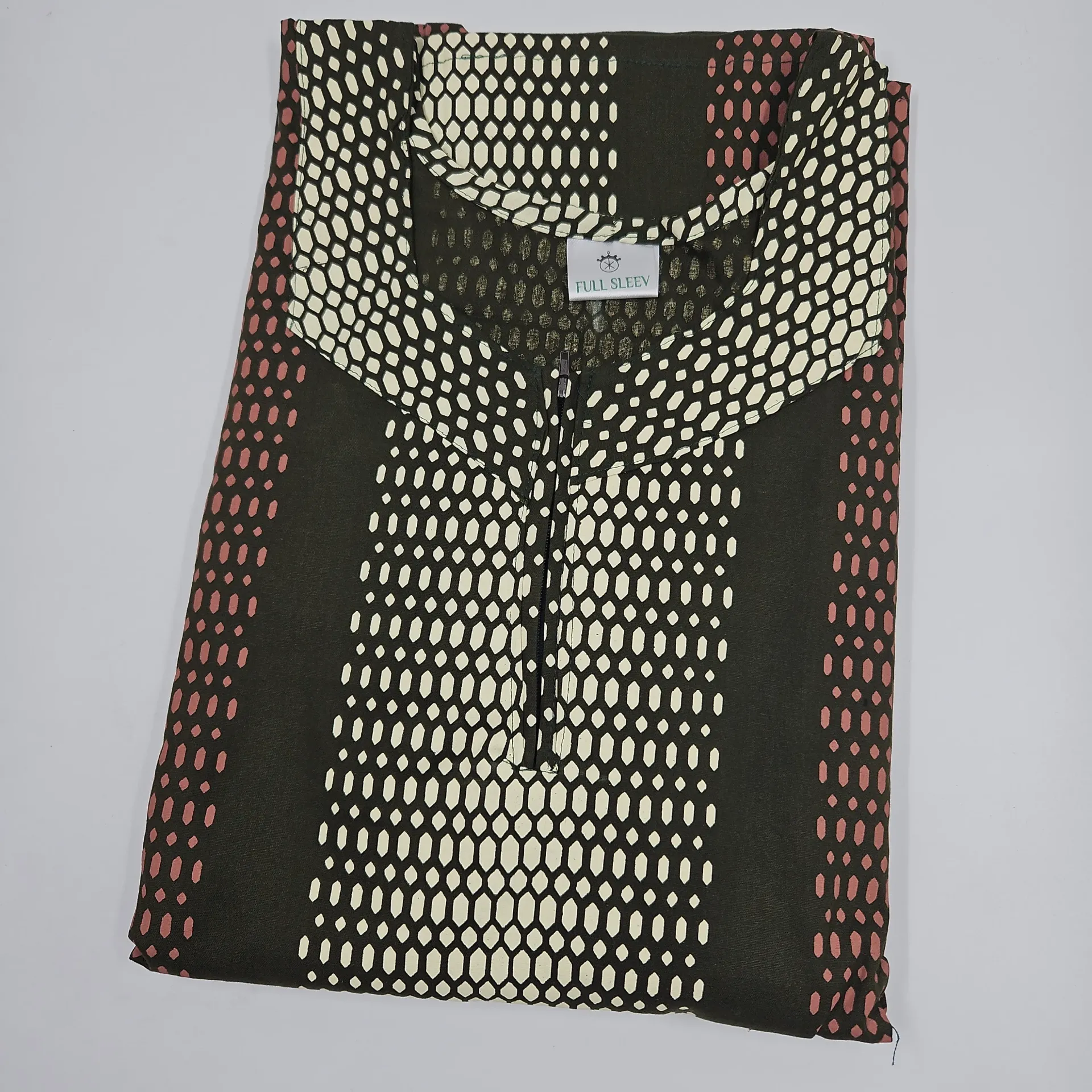 N-108 Geometric Pattern Printed Full Sleeve Cotton Maxi