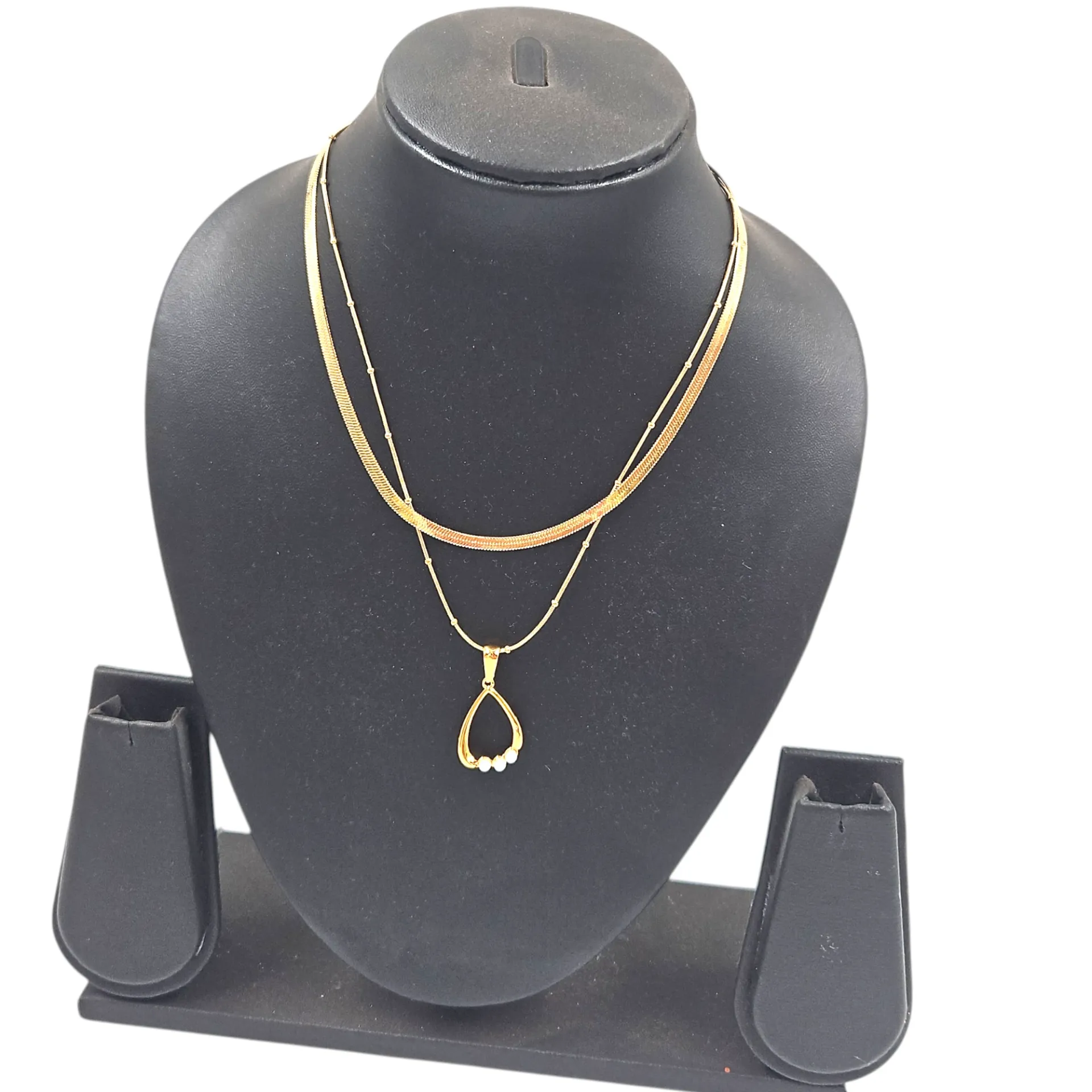 [IX2600604] Snake Chain & Golden Beads Thread in Hanging Double Layer Anti Tarnish Necklace