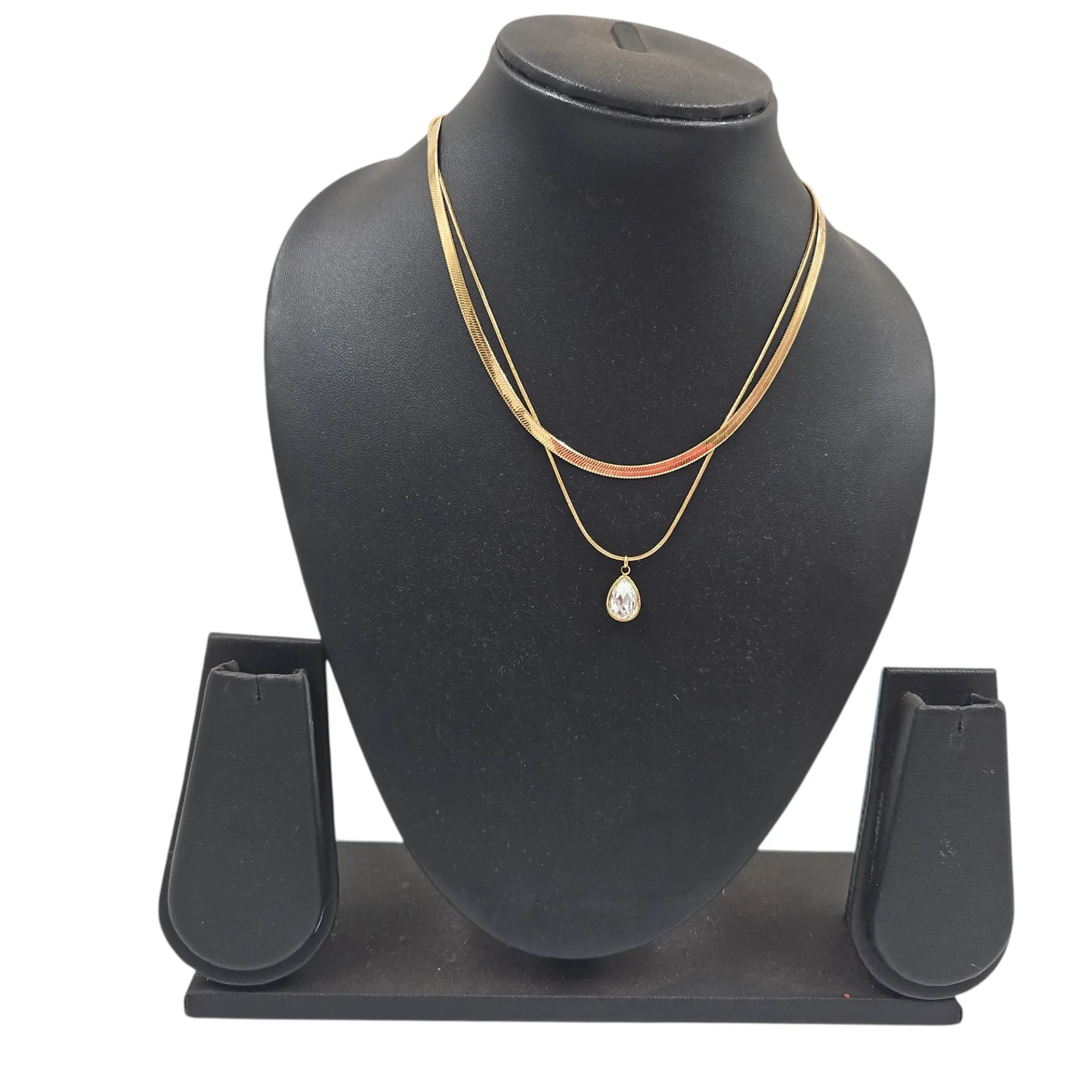 Snake Chain & Golden Thread in Hanging Stone Double Layer Anti Tarnish Necklace