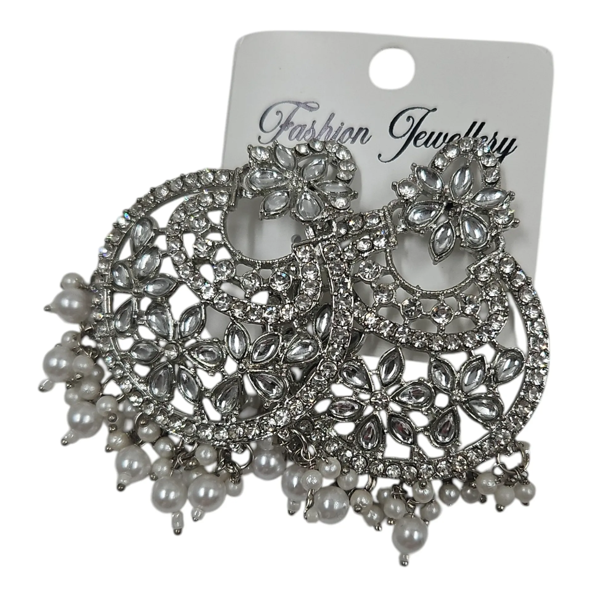 Fashion Jewellery White Stones With Hanging Pearls Earrings