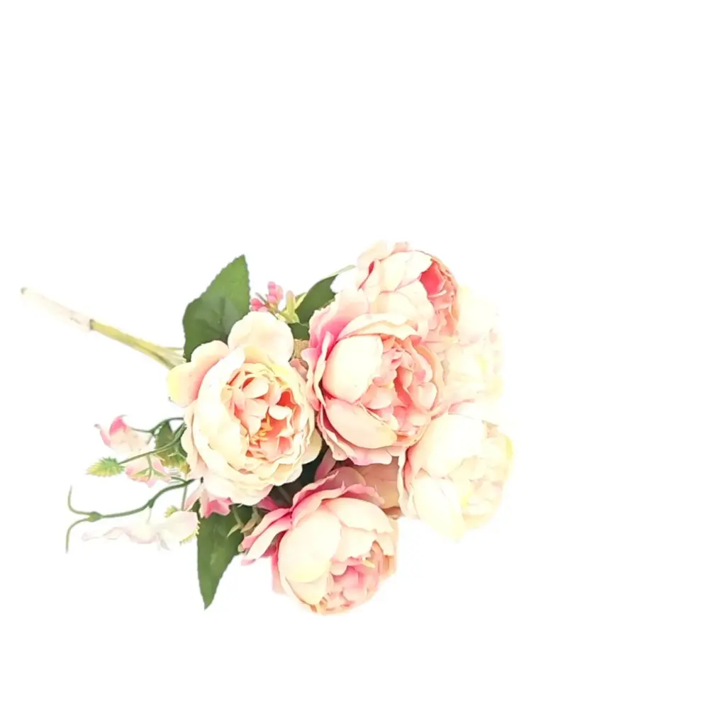 Artificial Realistic 7 Pcs Off White- Pink Roses Floral Bouquet For Decorations, Gifts & Crafts 