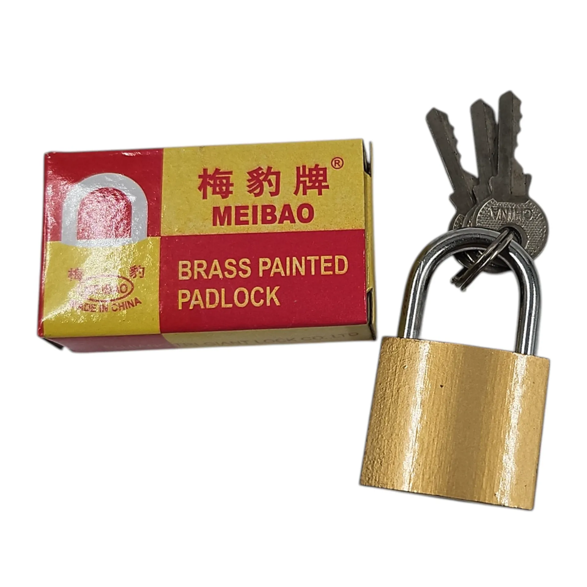 Brass Painted Padlock & Keys 32mm