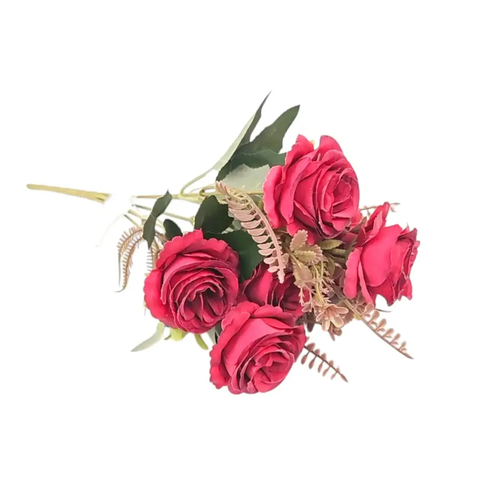 [IX000653] Artificial Realistic 7 Pcs Dusty Red Open Roses Floral Bouquet For Decorations, Gifts & Crafts 