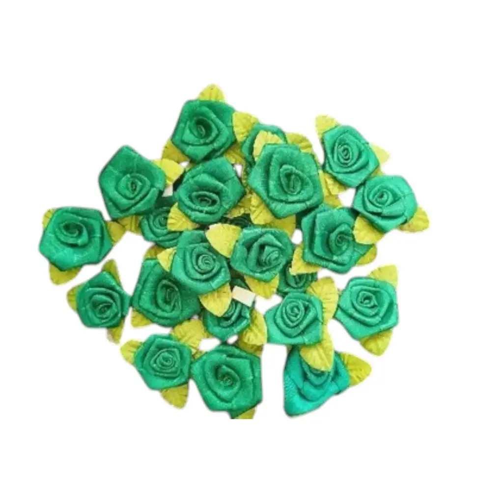 Ready Made Flower With Leaf & Double Side Sticker For Hair Accessories 