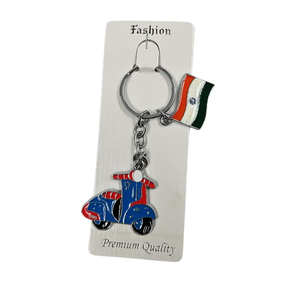 Scooter & Indian Flag Hanging Metal Key Chain