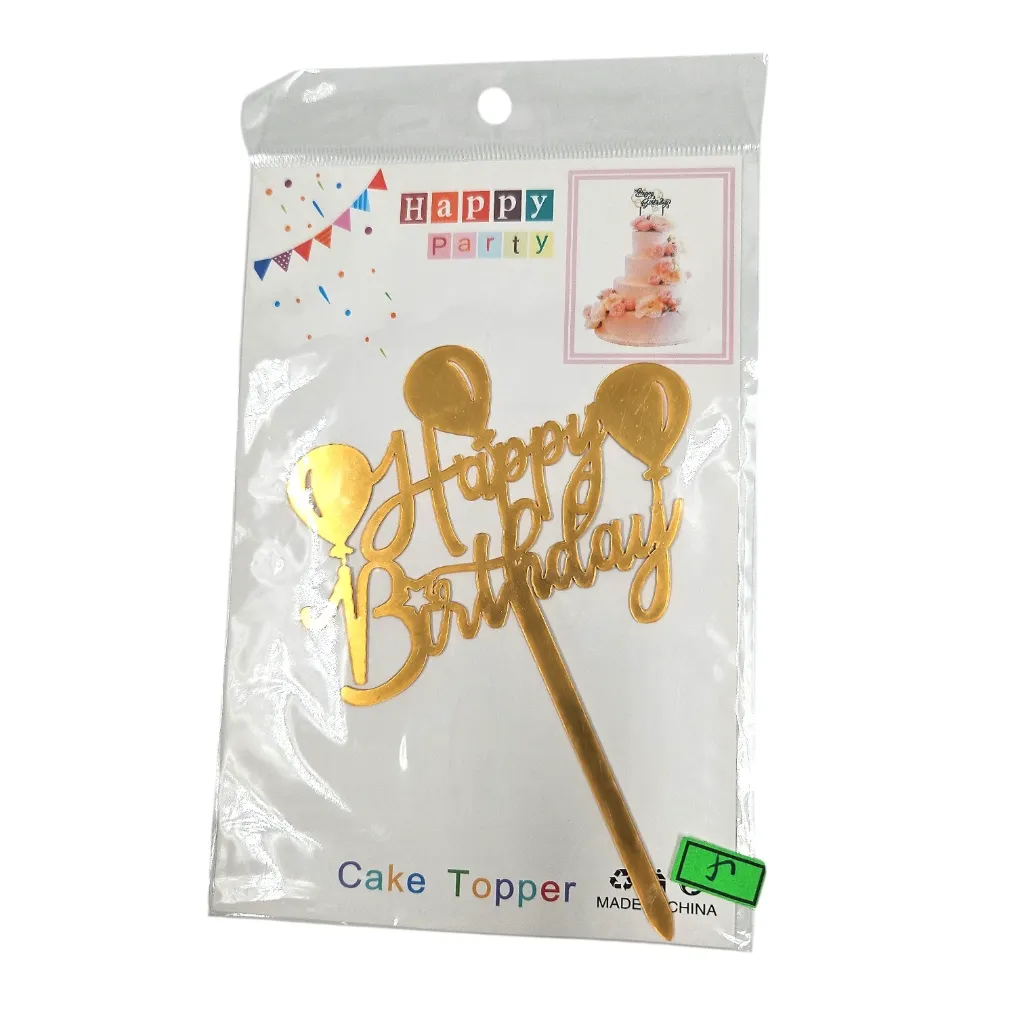 [IX2600839] Happy Birthday Golden Acrylic Cake Topper