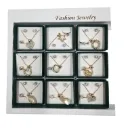 Fashion Jewelry White Stone Locket Golden Necklace Set With Studs & Ring In Box