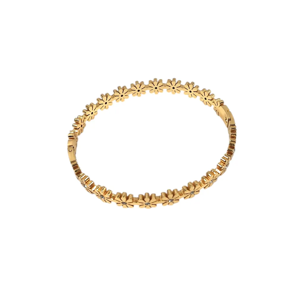Anti Tarnish Golden Flower With Stone  Bangle