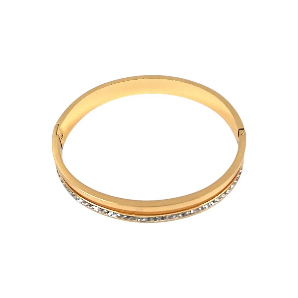 [IX2600853] Anti Tarnish Golden White Stone Bangles (Lined White Stones)