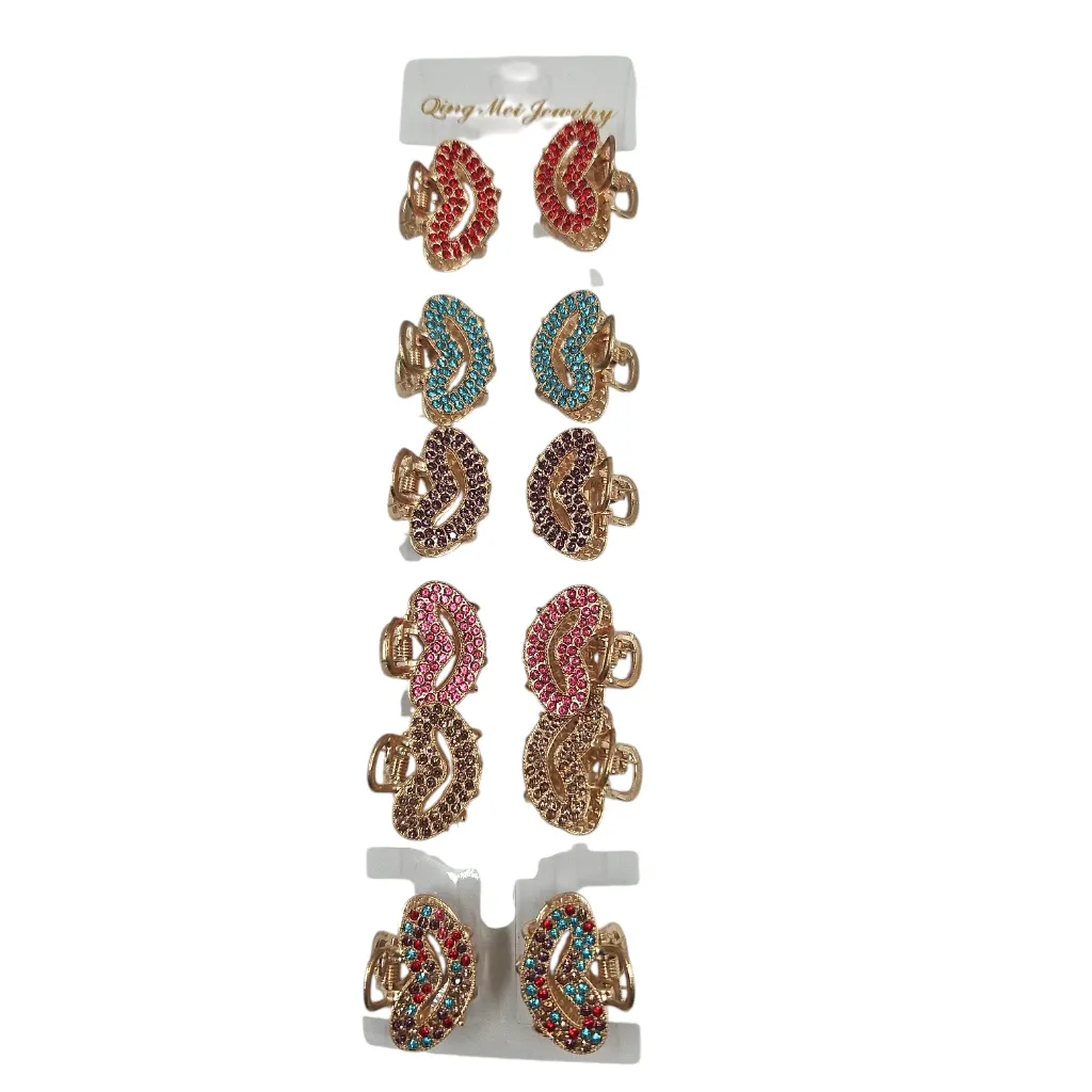 Qing Mei Jewelry Colored Stone Metal Hair Claw Clips Small Pair