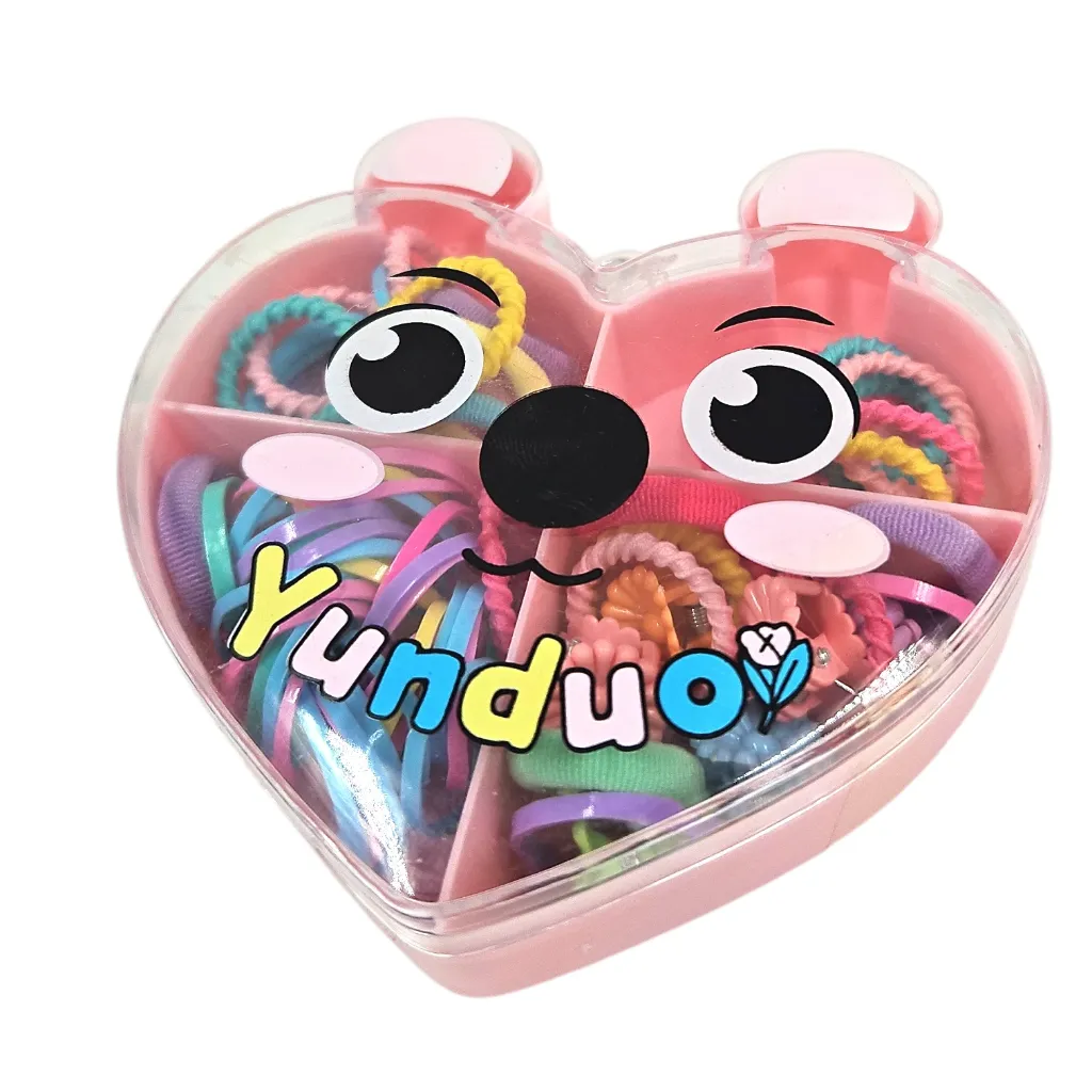 [IX2600865] Baby Mini Hair Crabs, Ribbon & Buns Set Of Heart Box