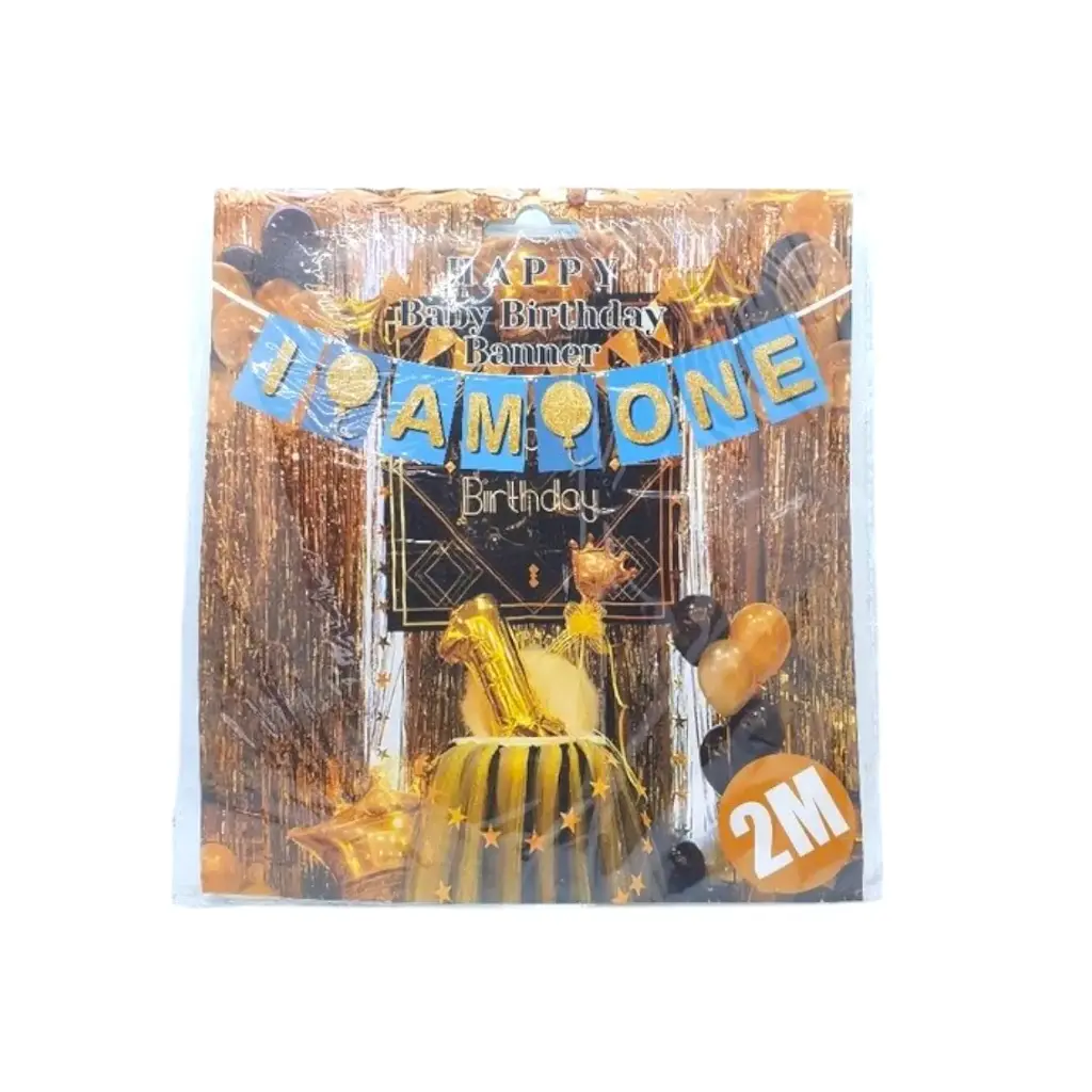 Baby Birthday I am One Golden Glitter Banner