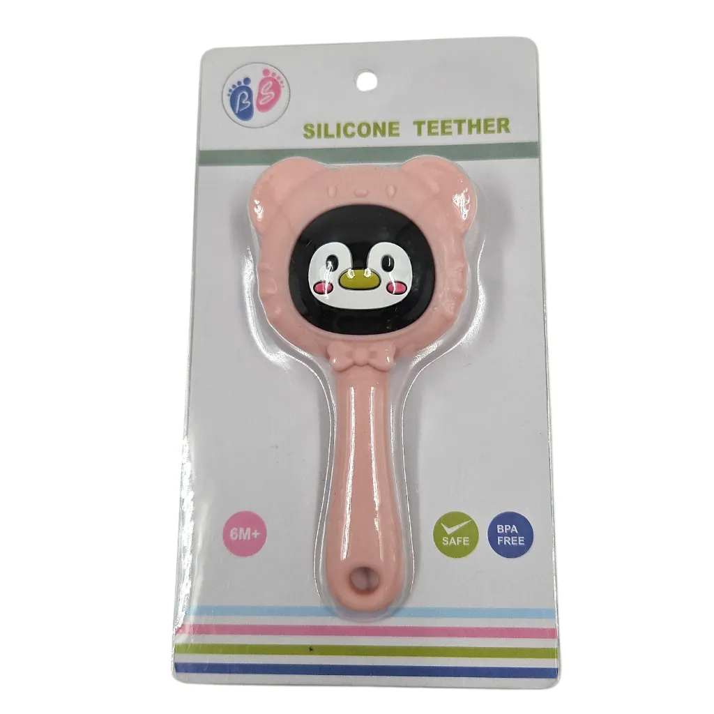 [IX2600923] Animal Face Silicone Teether With Rattles   3+Months (Pink)