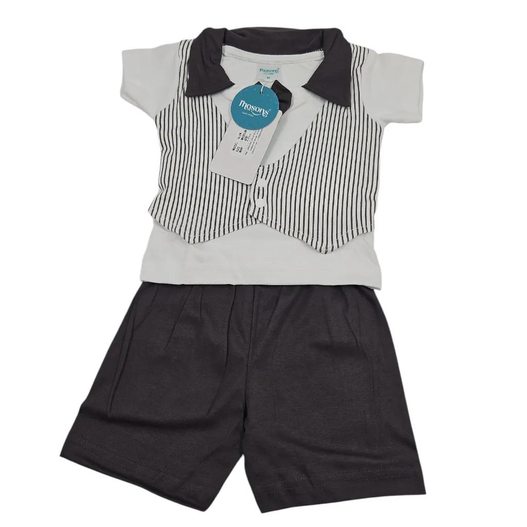 [IX2600933] Mosons Alen Boys Over Coat Shirt & Shorts Set Medium (Black)